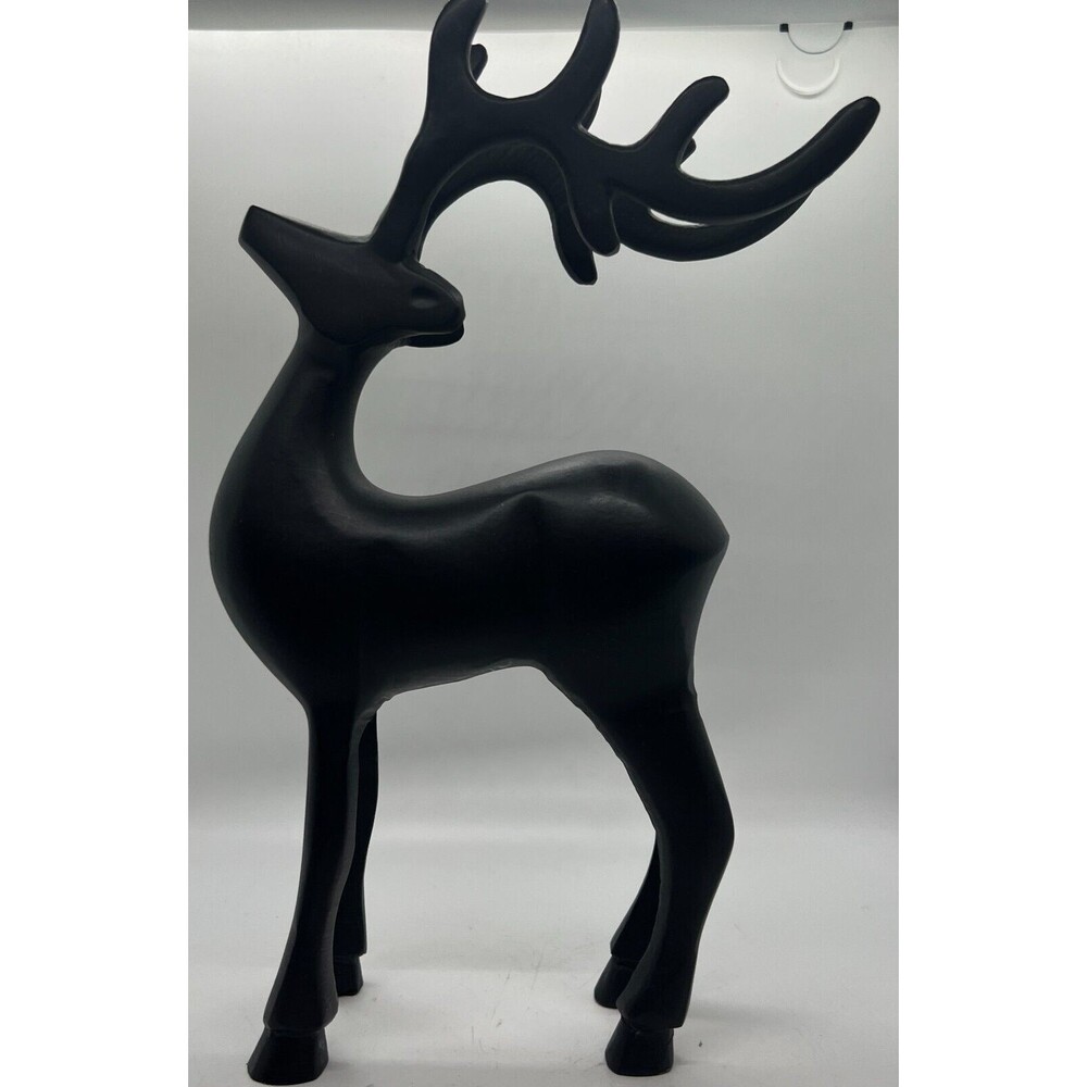 Vintage Deer Buck Heavy Metal Reindeer christmas black 12" tall decor matte